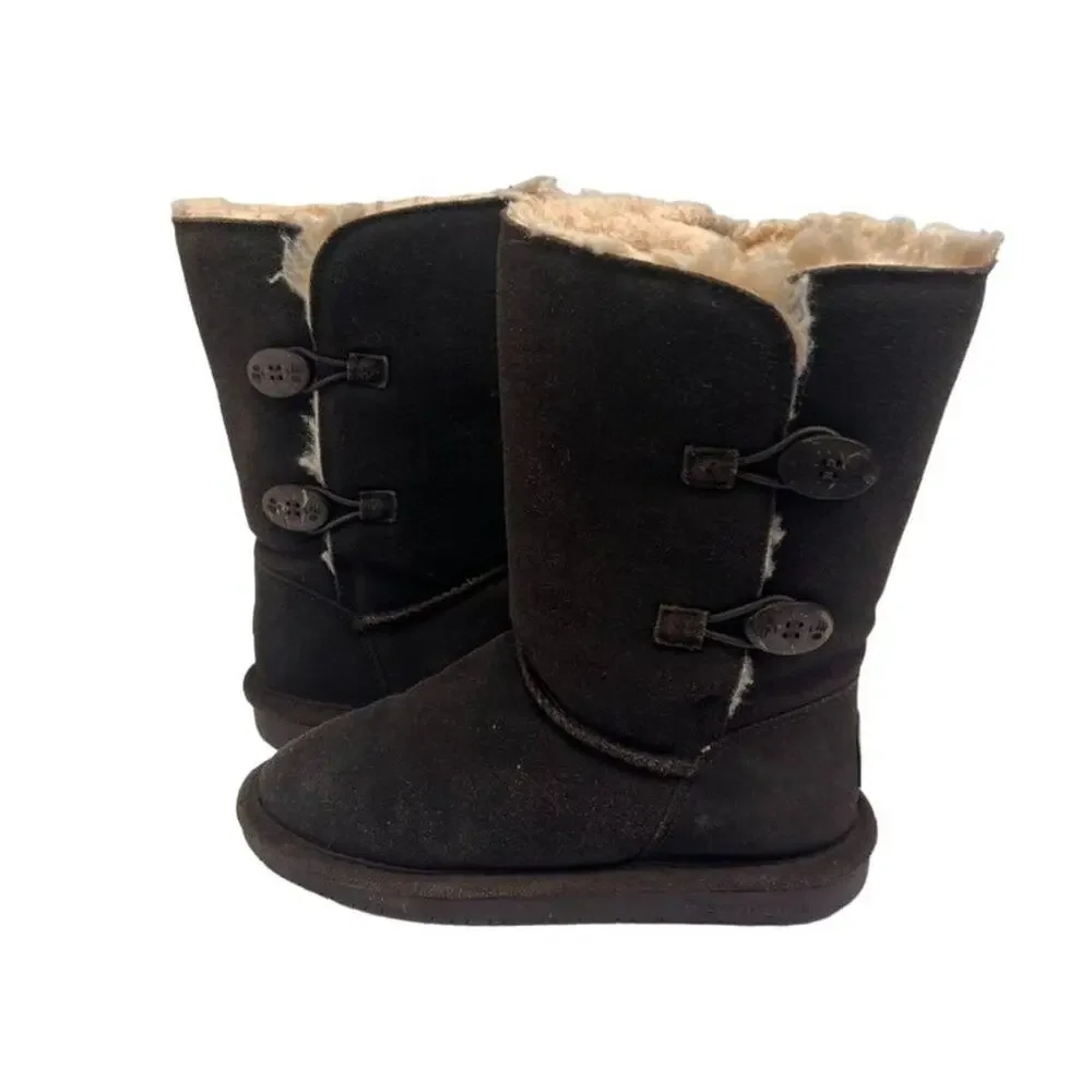 BEARPAW Boots Lori Girl Youth Size 4 Chocolate Brown Cow Suede Wool Blend lining